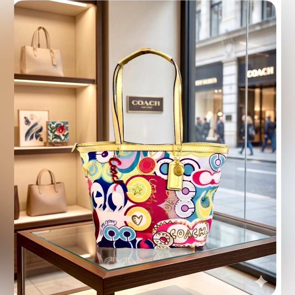 Coach Poppy C Graffiti bag 2012, top zip, gold leather F19434 - NEW With Tags